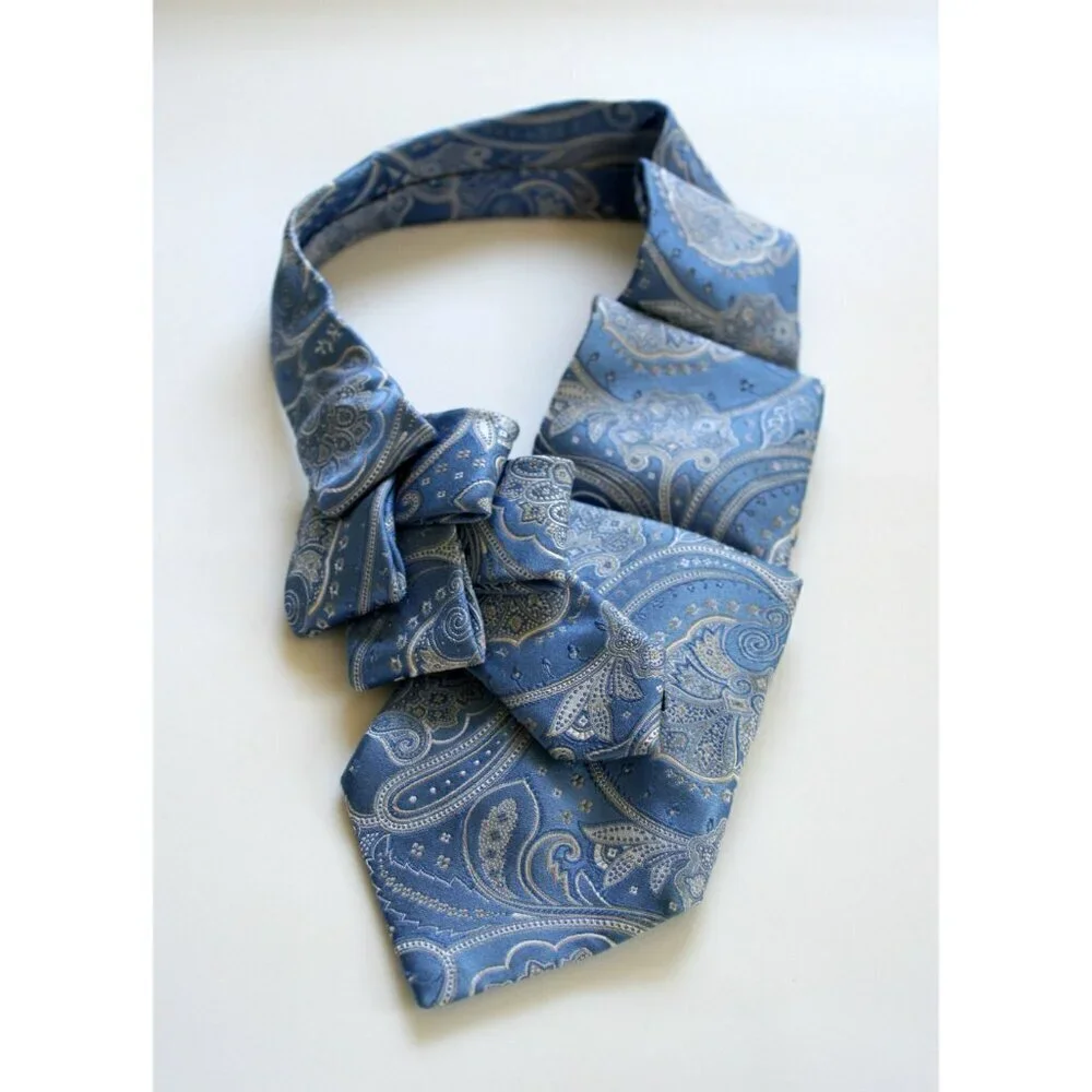 Ogsplosh Blue Paisley Unisex Ascot Scarf Handcrafted From Repurposed Necktie NEW